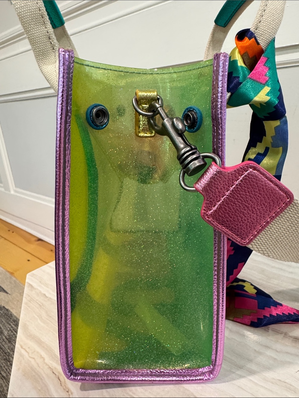Kurt Geiger Bag Mini Southbank Vinyl Glitter Rainbow Translucent Tote Satchel - Picture 8 of 17